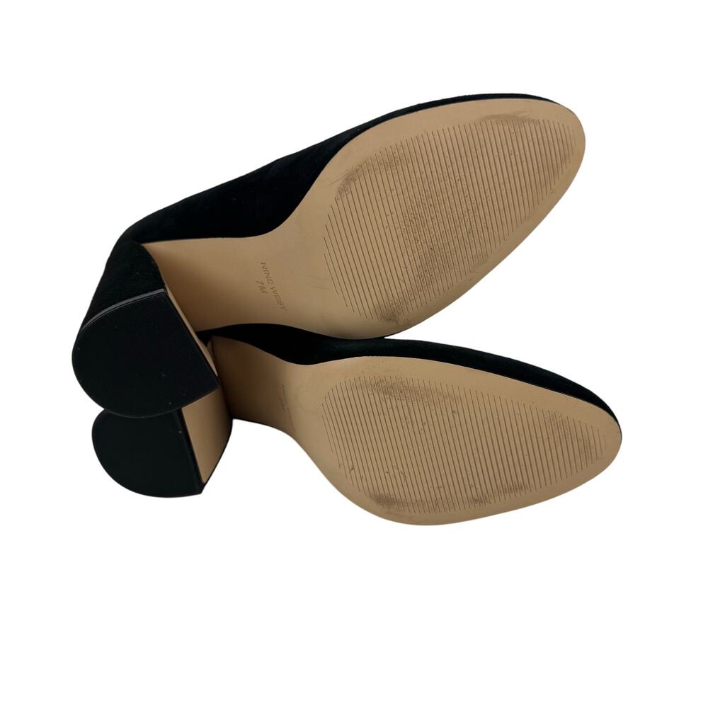 NINE WEST YUNIP 3 LEATHER ALMOND TOE BLOCK HEELS IN BLACK NWOB WOMEN'S SIZE 7M - Picture 15 of 15